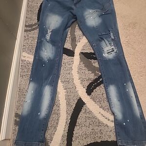 Another Hype Piece AHP Skinny Distressed Jeans Paint Splatter Mens Sz 36/34